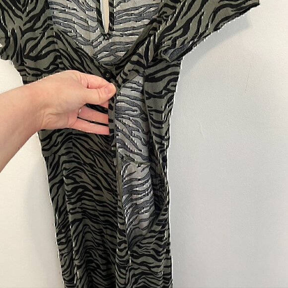 HOLLISTER Olive Green Black Zebra Animal Print Square Neck Mini Fit Flare Dress - Picture 5 of 12